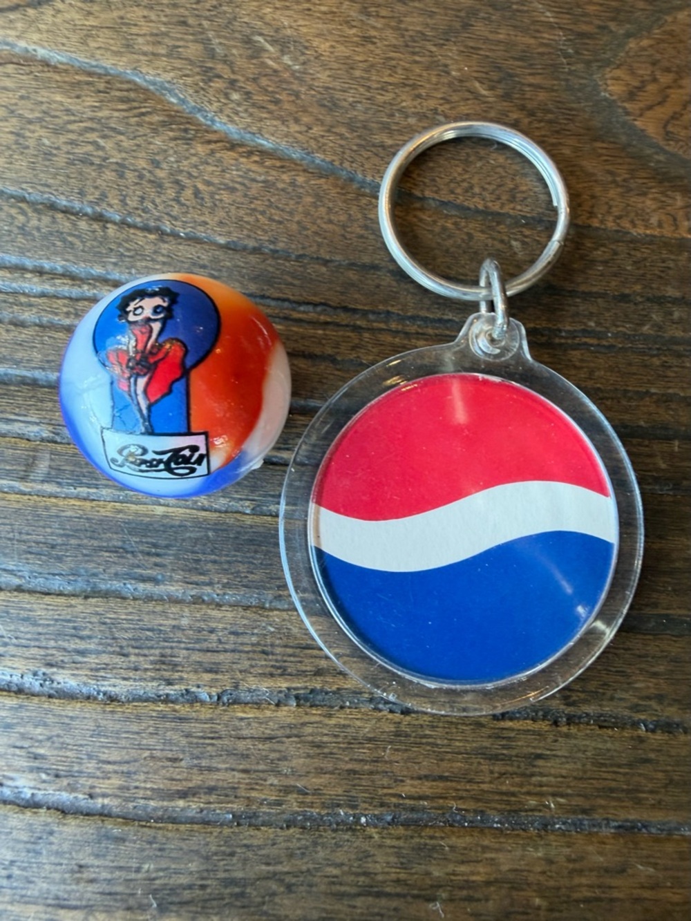 Pepsi-Betty Boop Glass Marble and Keychain